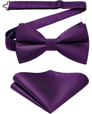 Produktbild von Fliege mit Einstecktuch Set Herren Vorgebundene Fliege Violett Polyester-Seide