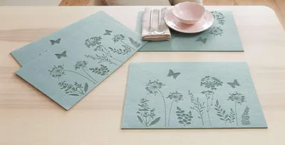 Produktbild von 4x Platzmatte "Blumenwiese" aus Filz, grün, 45x30 cm, Tischsets eckig, Platzsets, Tischuntersetzer, Tischunterlage Esstisch