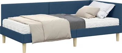 Image de Cadre de lit d'angle avec matelas Autre 2 pcs Bleu tissu