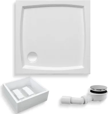 Produktbild von BADLAND Duschwanne Quadratisch Patio 90x90x5 cm mit Wannenträger | Ablaufgarnitur und Füße Gratis