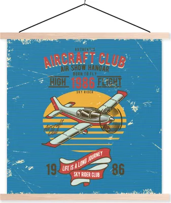Produktbild von MuchoWow® Textilposter Mancave - Flugzeug - Blau - Vintage 60x60 cm mit holzfarbenen Rahmen - Wanddekoration