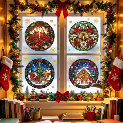 Image de Autocollants de Noël pour fenêtres - Film statique pour fenêtres - Décoration de Noël pour fenêtres - Sans colle - Réutilisable