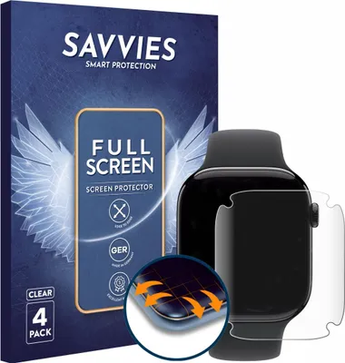 Produktbild von 4x Savvies Fullscreen Schutzfolie für Apple Watch Series 11 (46 mm) Displayschutz Folie Fullcover Klar Transparent