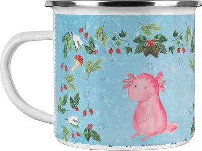 Produktbild von Mr. & Mrs. Panda Pott Axolotl Glücklich - Eisblau - Geschenk, Teetasse, Tasse Emaille, Haferl, Becher, metallbecher, Wintermotiv