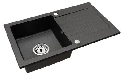 Produktbild von [Granitspüle 76x44 Schwarz]Hochwertig beidseitig Montierbar Küchenspüle Eckig Einbaugranitspüle Granit Spülbecken f. Unterschränke ab 45 cm inkl.Siphon Set