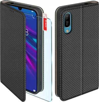 Immagine prodotto di Custodia con patta per Huawei Y6 2019 Chiudibile Nera Custodia + Vetro 9H