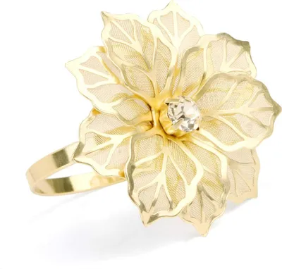 Produktbild von 12 Stück Serviettenringe mit ausgehöhlten Blumen Servietten Halter für Hochzeits Party Feiertagsbankett Weihnachtsessen Zarte Serviette Schnallen Dekor Gunst (Gold)