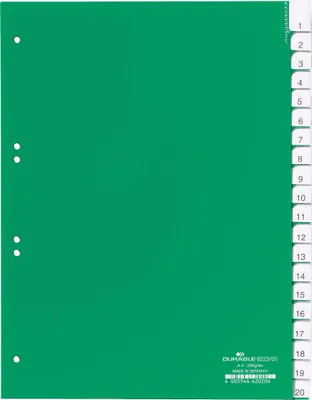 Produktbild von DURABLE Register A4 20-tlg. umschweißt mit Deckblatt, 622305 grün