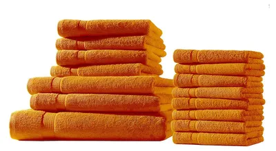 Produktbild von XXL-Set 15tlg Frotteetücher Elegance 100% Baumwolle 500 gsm Gästetücher Handtücher Duschtücher Badetücher orange