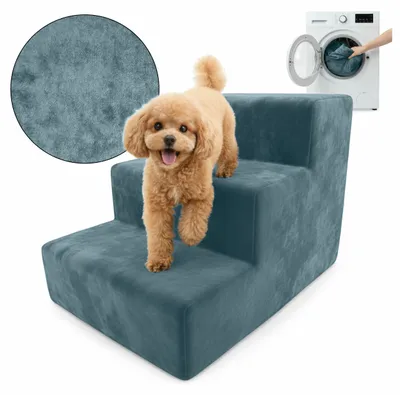 Produktbild von Muralo Treppe für Hund und Katze Rampe HUNDETREPPE Treppe für Haustiere 3 Stufen Meerfarbe Magic Velvet Stoff