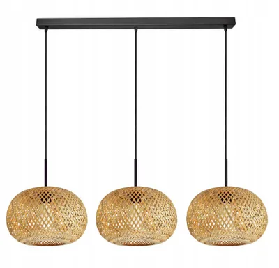 Zdjęcie produktu dla Luxolar lampa wisząca BOHO 3 płomienie E27 LED 60 W Naturalny bambus E27 LED - Regulowana wysokość do 100 cm - Lampa wisząca do salonu, kuchni