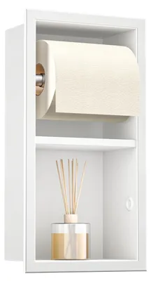 Produktbild von Einbaubare Toilettenpapierhalter aus Edelstahl – Weißer Toilettenpapierhalter mit Ablagefläche
