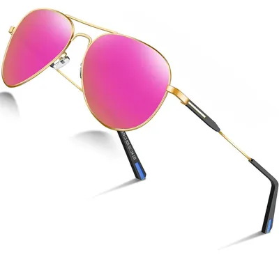 Productafbeelding van Zonnebril, pilotenmodel, voor heren en dames, metalen frame, retrostijl, UV400 bescherming, gepolariseerd, roze, spiegelend