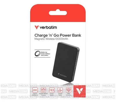 Produktbild von Verbatim Charge 'n' Go Essentials, 10000 mAh, Quick Charge 3.0, Kabelloses Aufladen, 35 W, Schwarz