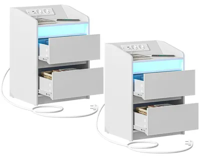 Image de Tables de chevet - Tables de nuit - Tables d'appoint - Rangement - Ensemble de tables de chevet - Blanc - 2 tiroirs