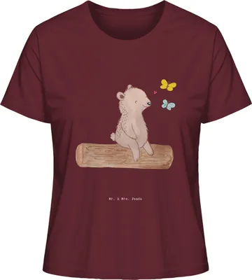 Produktbild von Mr. & Mrs. Panda Baumwollshirt Damen Bär Naturliebhaber Größe XL - Burgundy - Geschenk, Oberteil, T-Shirt, Outdoor, Sommershirt, Wandern, Basic Shirt, Nature Lover