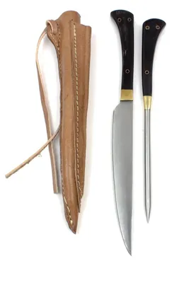 Produktbild von Mittelalter-Besteck Set Typ 4 mit Doppellederscheide schwarzer Griff
