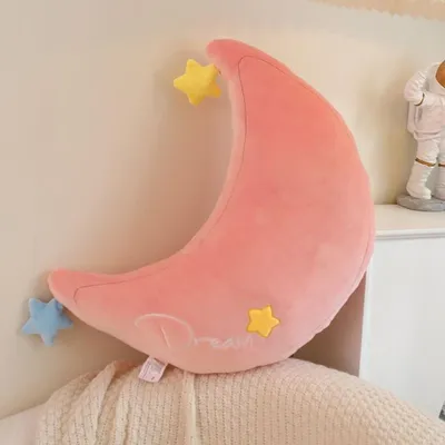 Immagine prodotto di Omgoods - Cuscino morbido in peluche a forma di nuvola, con design a tema luna e arcobaleno
