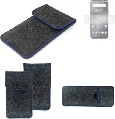 Produktbild von K-S-Trade Handy-Hülle Schutz-Hülle kompatibel mit Gigaset GS5 Lite Filztasche Pouch Tasche Case Sleeve Filzhülle dunkelgrau, blauer Rand