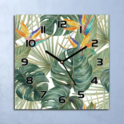 Produktbild von Wanduhr Echt-Glas-Küchenuhr Tropische Pflanzen Quarz 30x30 Deko Bilder