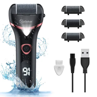 Produktbild von HATTEKER Elektrischer Fußschleifer HT-555 mit LED-Display – 3 Schleifköpfe, wasserdicht, USB-Ladung, Hornhautentferner Schwarz