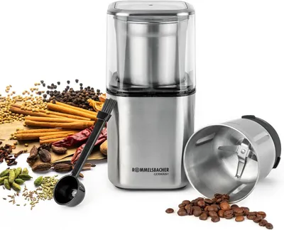 Produktbild von Kaffee Mühle, 2 Edelstahlbehälter mit Schlagmesser & Spezialmesser, Mahlgrad über Mahldauer wählbar, auch für Pesto, Gewürze, Nüsse, Zucker, 200 Watt