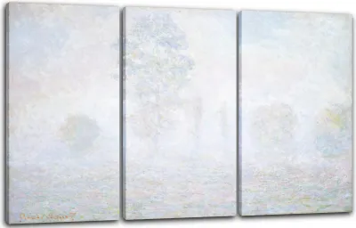 Produktbild von Leinwandbild 3-teilig (120x80cm): Claude Monet - Morgennebel (1888), echter Holz-Keilrahmen inkl. Aufhänger, handgefertigt in Deutschland