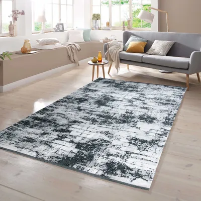 Produktbild von Moderner Teppich in Abstraktem Design in Grau auf Schwarz Größe - 160 x 230 cm