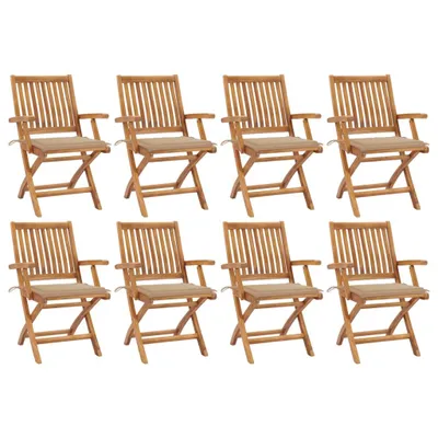 Produktbild von Klappbare Gartenstühle mit Kissen 8 Stk. Massivholz Teak