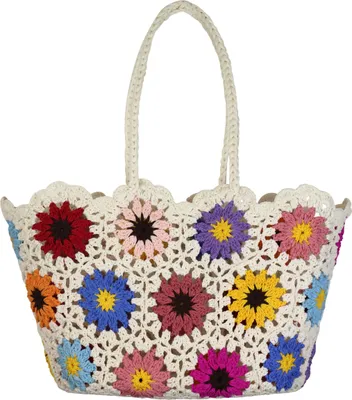 Produktbild von FURNARO gehäkelte Tasche Flowerage aus Baumwolle mit bunten Blumen