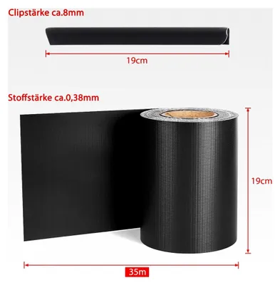 Produktbild von PVC Sichtschutzstreifen 35m x 19cm mit 20 Befestigungsclips für Zaun und Gartenzaun