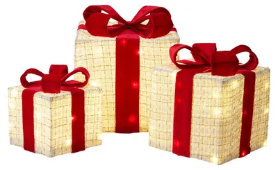 Immagine prodotto di Set di 3 scatole regalo illuminate in tessuto, di dimensioni 15, 20 e 25 cm
