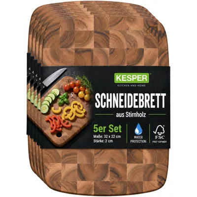 Produktbild von KESPER Schneidebrett, Servierbrett, 5er Set, 32x22cm, Akazie, Stirnholz, 2815215