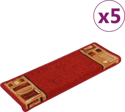 Image de Tapis d'escalier autoadhésifs 5 pcs 65x21x4 cm Rouge