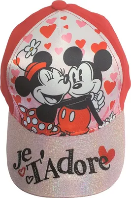 Immagine prodotto di Disney Minnie Mouse con Topolino, berretto glitterato, berretto da baseball, berretto, Je t'adore, taglia 52 in rosso, 100% cotone