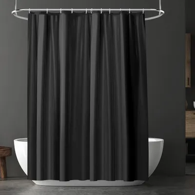 Produktbild von Duschvorhang, schimmelresistent, wasserdicht, schnelltrocknend, waschbar, aus PEVA, 180 x 180 cm, mit 12 Duschvorhangringen, Badezimmer-Duschvorhang mit Metallösen (schwarz)