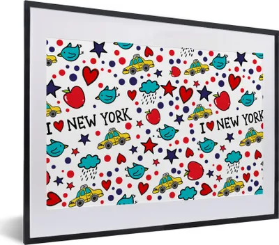 Produktbild von MuchoWow® MuchoWow® Gerahmtes Poster New York - Wolken - Sterne 40x30 cm - Poster mit zchwarzem Bilderrahmen - Bilderrahmen - Poster im Rahmen