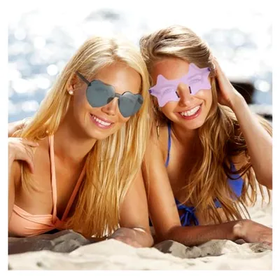 Produktbild von 14 Paar Herz- und Sternform Sonnenbrillen, randlose Partybrillen Set für Party Zubehör, Foto Requisiten, Geburtstag, Hochzeit, Fasching, Halloween