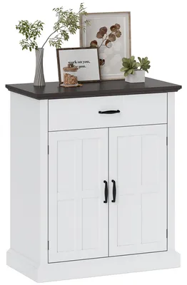 Produktbild von Rustikales Sideboard fš¹r Wohnzimmer, Esszimmer und Eingangsbereich mit 2 Tš¹ren, 1 Schublade und verstellbarem Einlegeboden, wei?, 75,2 x 40 x 91,5 cm