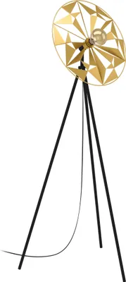 Produktbild von EGLO Stativ Stehlampe Castanuelo, Dreibein Standleuchte im Retro-Design, Lampe Wohnzimmer aus Metall in Gold und Schwarz, Stehleuchte mit E27 Fassung