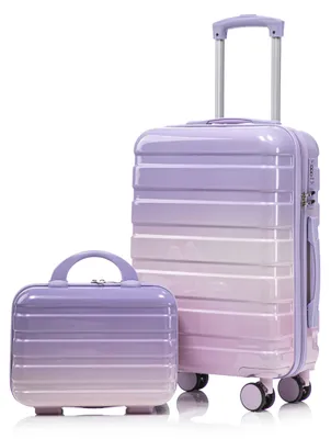Produktbild von Zimilo 2-Teiliges Kofferset 20 Zoll Handgepäck mit 14 Zoll Kosmetikkoffer, PC Hartschalenkoffer Spinner Rollen & Zahlenschloss für Reisen, Violett