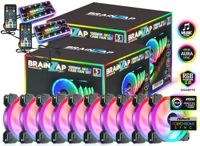 Produktbild von BRAINZAP 10x 120mm LED A-RGB Case Fan SET Gehäuse Lüfter Aura Asus Asrock MSI Gigabyte Music-Sync Coolmoon