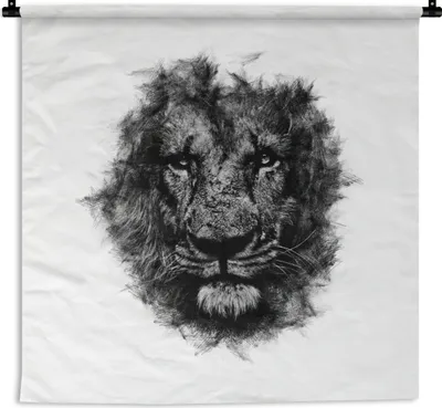 Produktbild von MuchoWow® Wandteppich Wandbehang Löwe - Schwarz - Weiß 150x150 cm Tapisserie Dekoration Wandtuch - Wohnaccessoires - Modernes