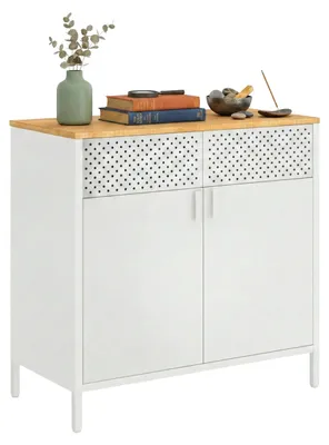 Zdjęcie produktu dla Szafka metalowa Relaxdays, wys. x szer. x gł.: 77 x 80 x 40 cm, 2 drzwi, regulowana półka, metalowa szafka biurowa, biała/naturalna