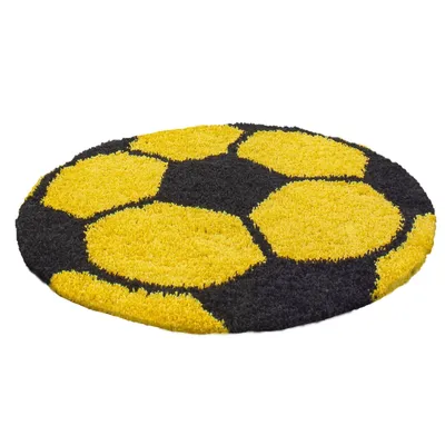 Produktbild von Fun Shaggy fußball kinderzimmer teppich hochflor rund Ø 100cm gelb