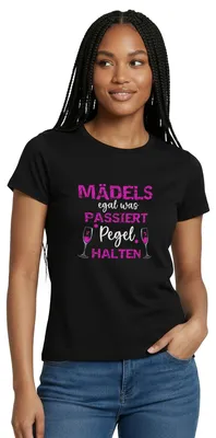 Produktbild von Spreadshirt Mädels Egal Was Passiert Pegel Halten JGA Party Frauen T-Shirt, M, Schwarz