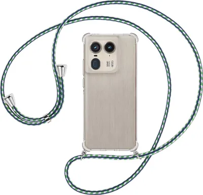 Produktbild von Handykette Backcover-Schutzhülle mit Band (Metall silberfarben) für Motorola Edge 50 Ultra 5G - grün/blau/weiß