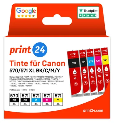 Immagine prodotto di NUOVO: print24 Cartucce d'inchiostro per Canon 570/571 XL, Multipack (BK/BK/C/M/Y), 1 pezzo