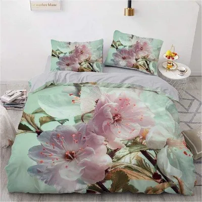 Produktbild von Famanu Bettwäsche Set 200 x 200 cm mit Blumenmuster - Grün Rosa