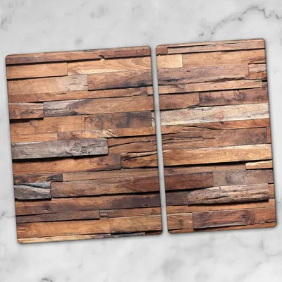Produktbild von Glas-Herdabdeckplatten Glaskeramikkochfeld-Abdeckung Spritzschutz Schneidebrett Zweiteilige Glas 70x52 Dunkle Holzbrett